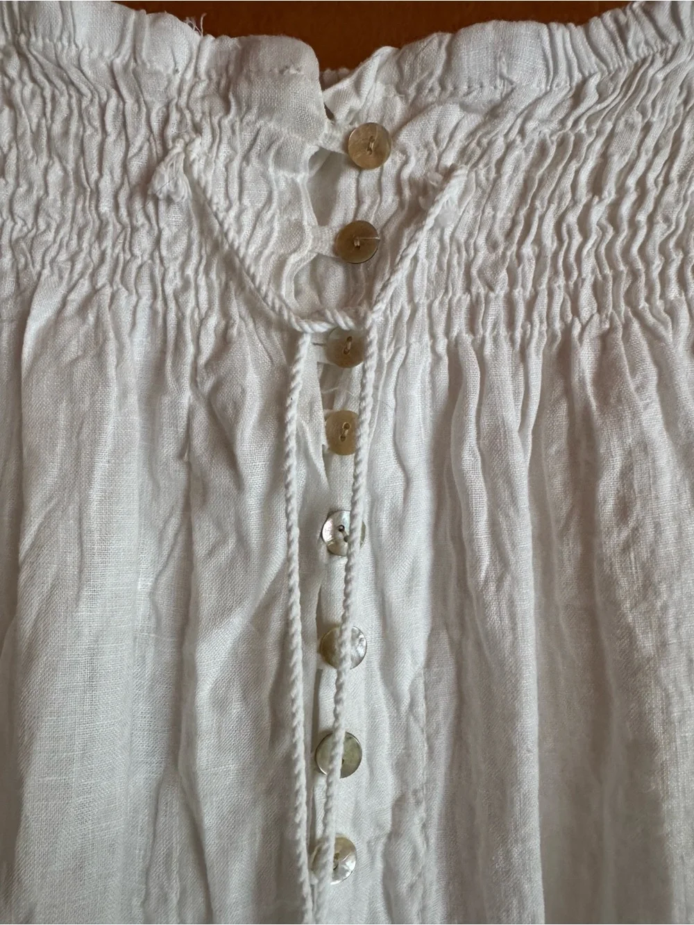 Gigi Moda White 100% Linen Smocked Button Front Maxi Skirt One Size